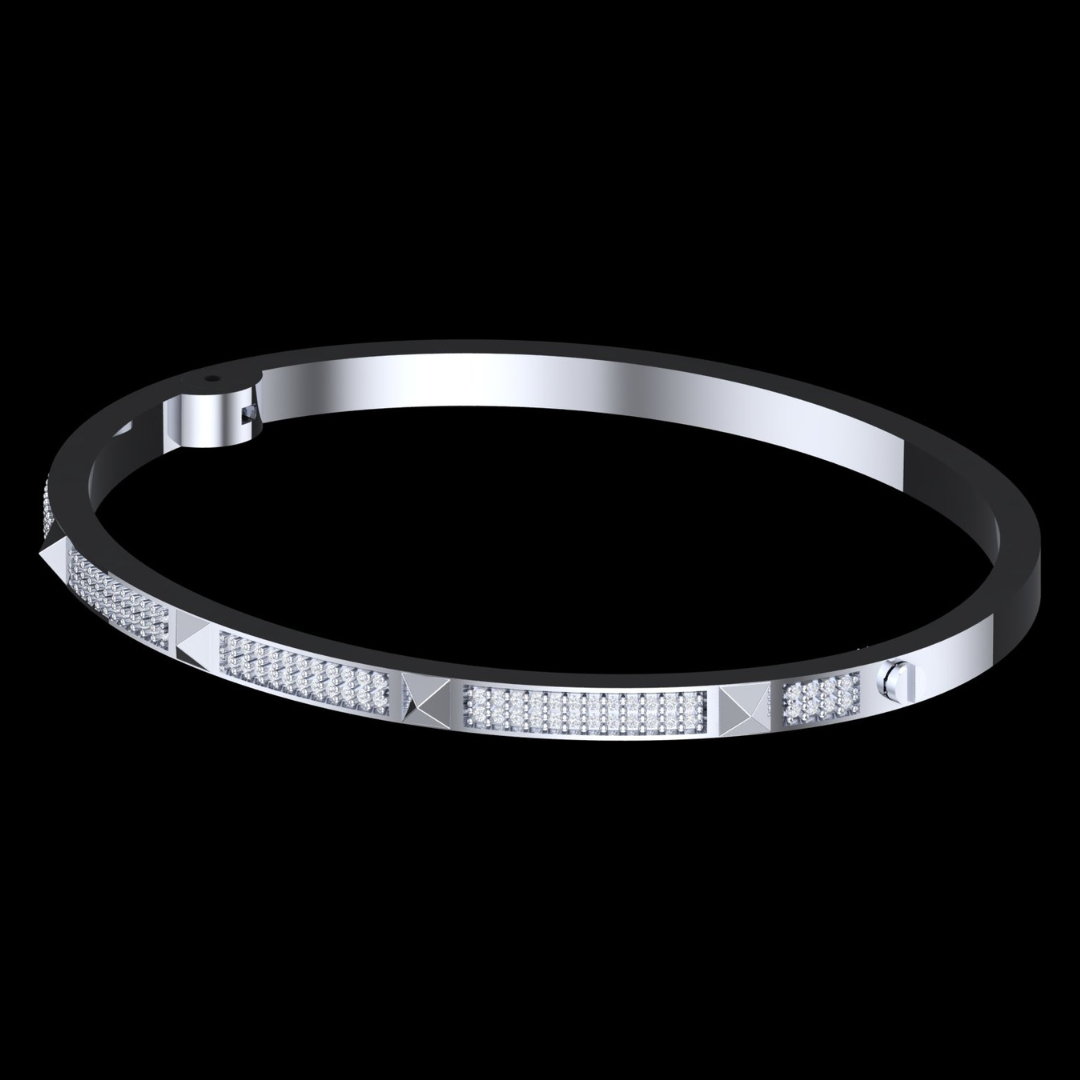 Pyramid Stud Pavé Diamond Bangle Bracelet in White Gold