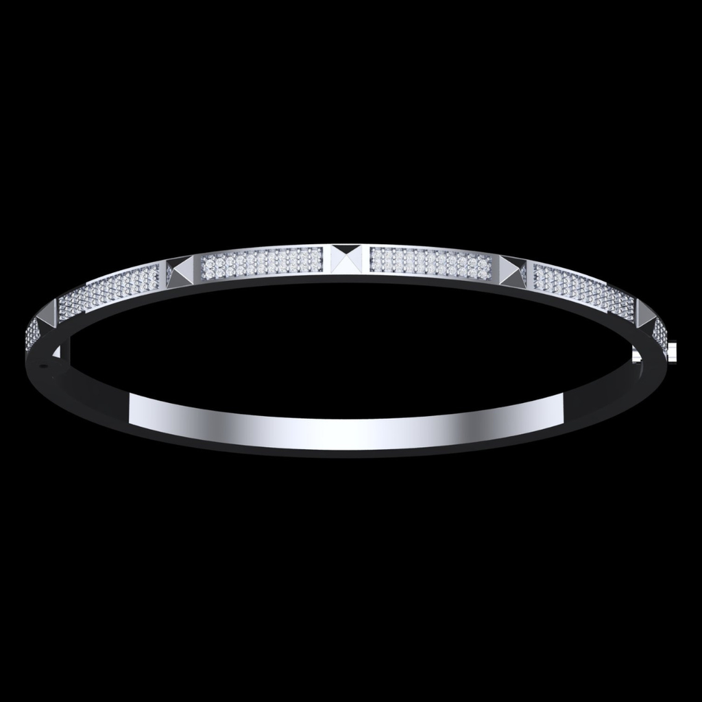 Pyramid Stud Pavé Diamond Bangle Bracelet in White Gold