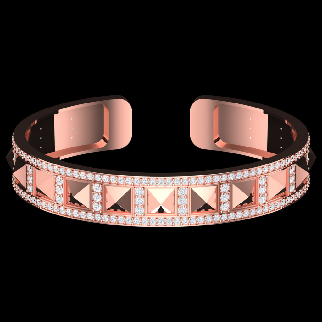 Pyramid Studded Pavé Diamond Cuff Bracelet in Rose Gold