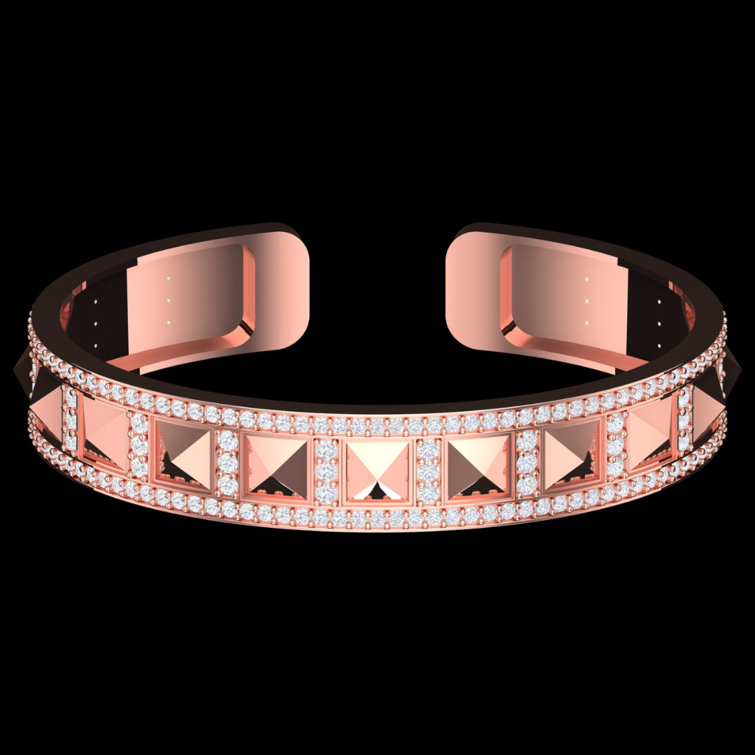 Pyramid Studded Pavé Diamond Cuff Bracelet in Rose Gold