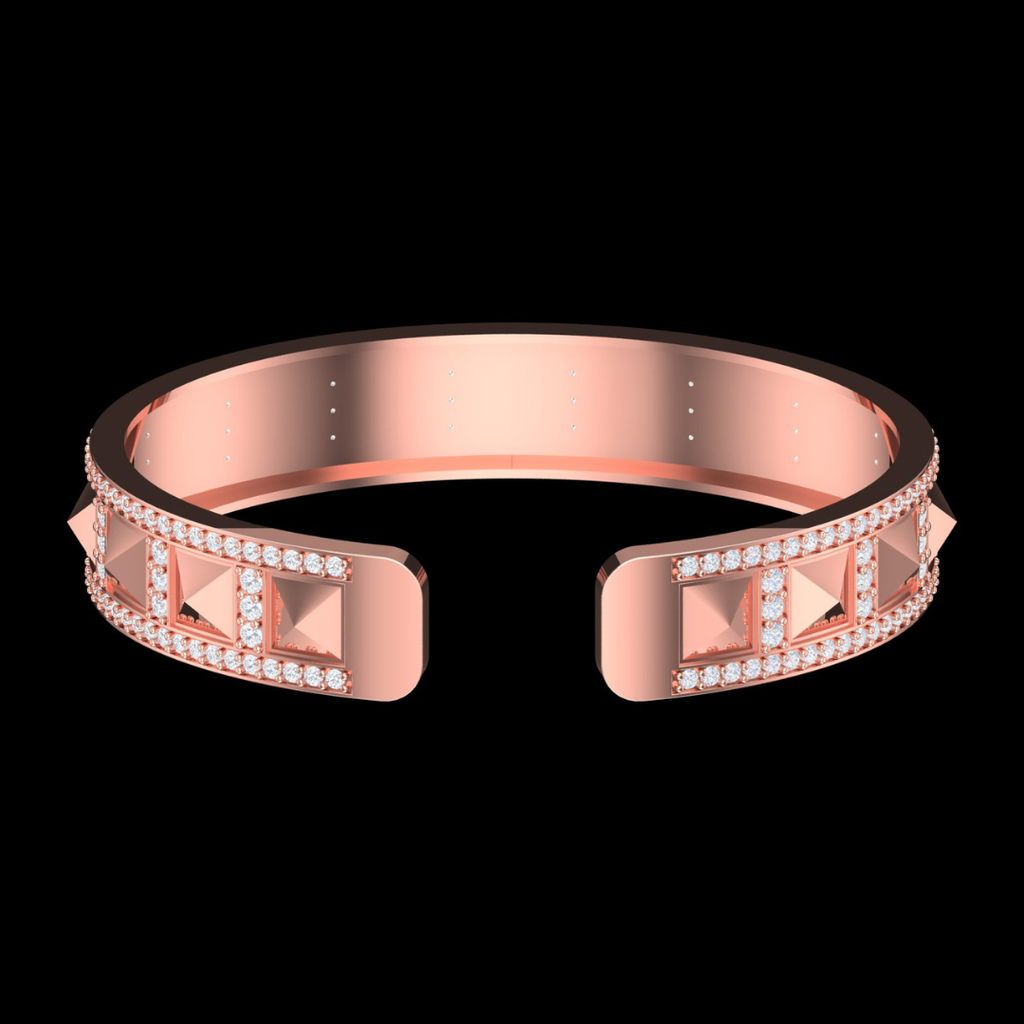 Pyramid Studded Pavé Diamond Cuff Bracelet in Rose Gold