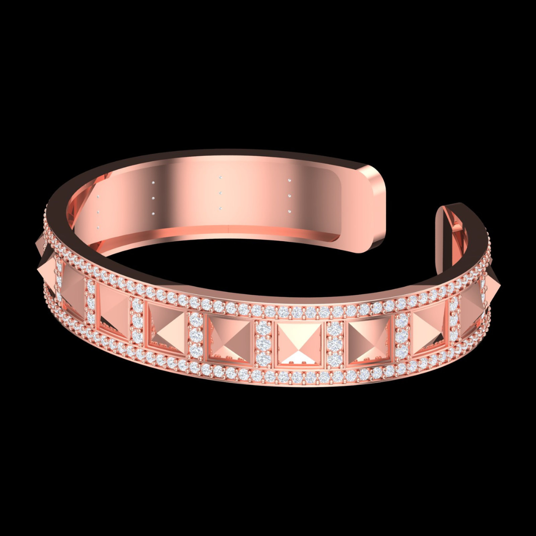 Pyramid Studded Pavé Diamond Cuff Bracelet in Rose Gold