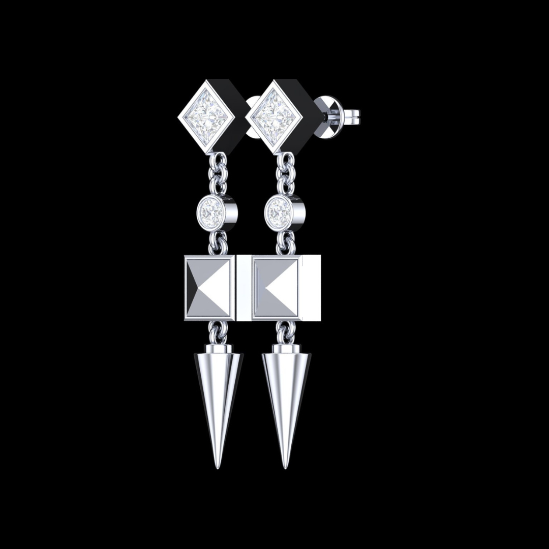 Kite Edge Chandelier Diamond Drop Earrings in White Gold