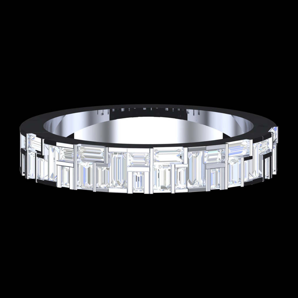 Geometric Baguette Diamond Wedding Band Ring in White Gold