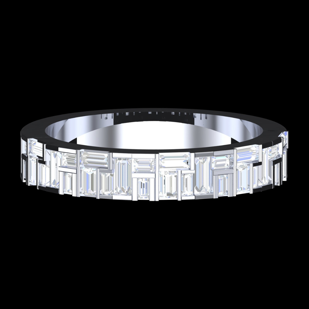 Geometric Baguette Diamond Wedding Band Ring in White Gold