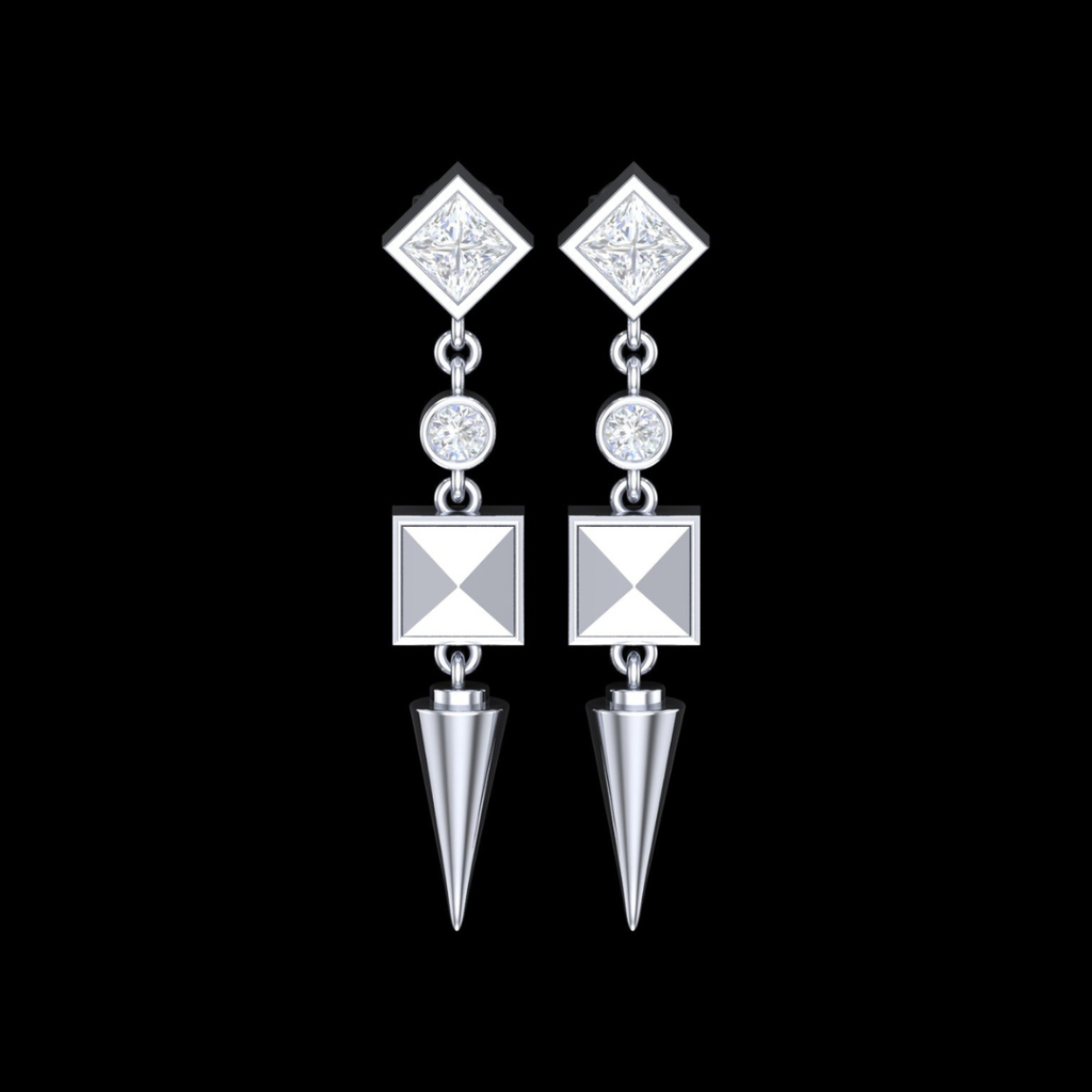 Kite Edge Chandelier Diamond Drop Earrings in White Gold