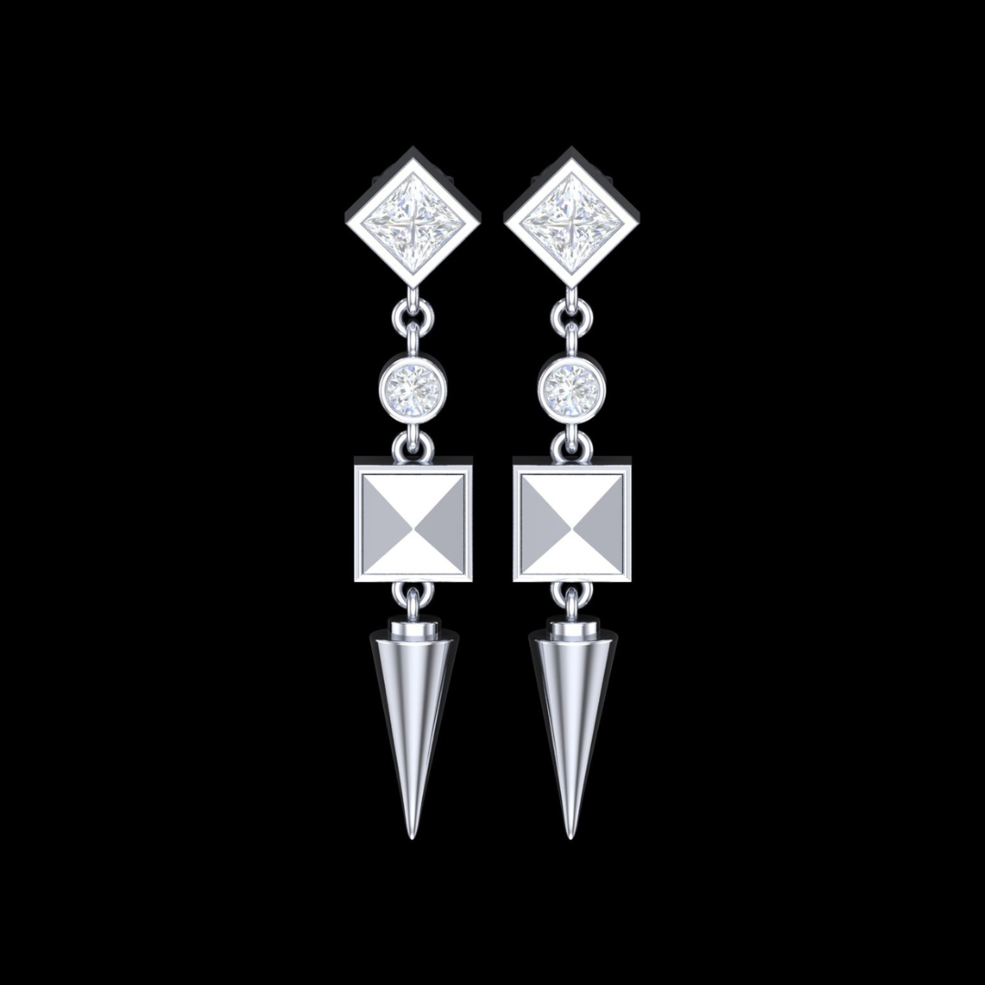 Kite Edge Chandelier Diamond Drop Earrings in White Gold