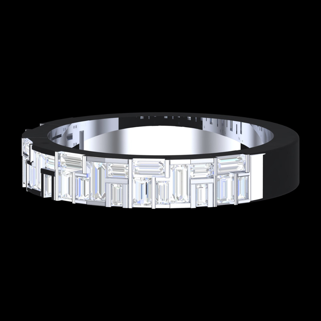 Geometric Baguette Diamond Wedding Band Ring in White Gold