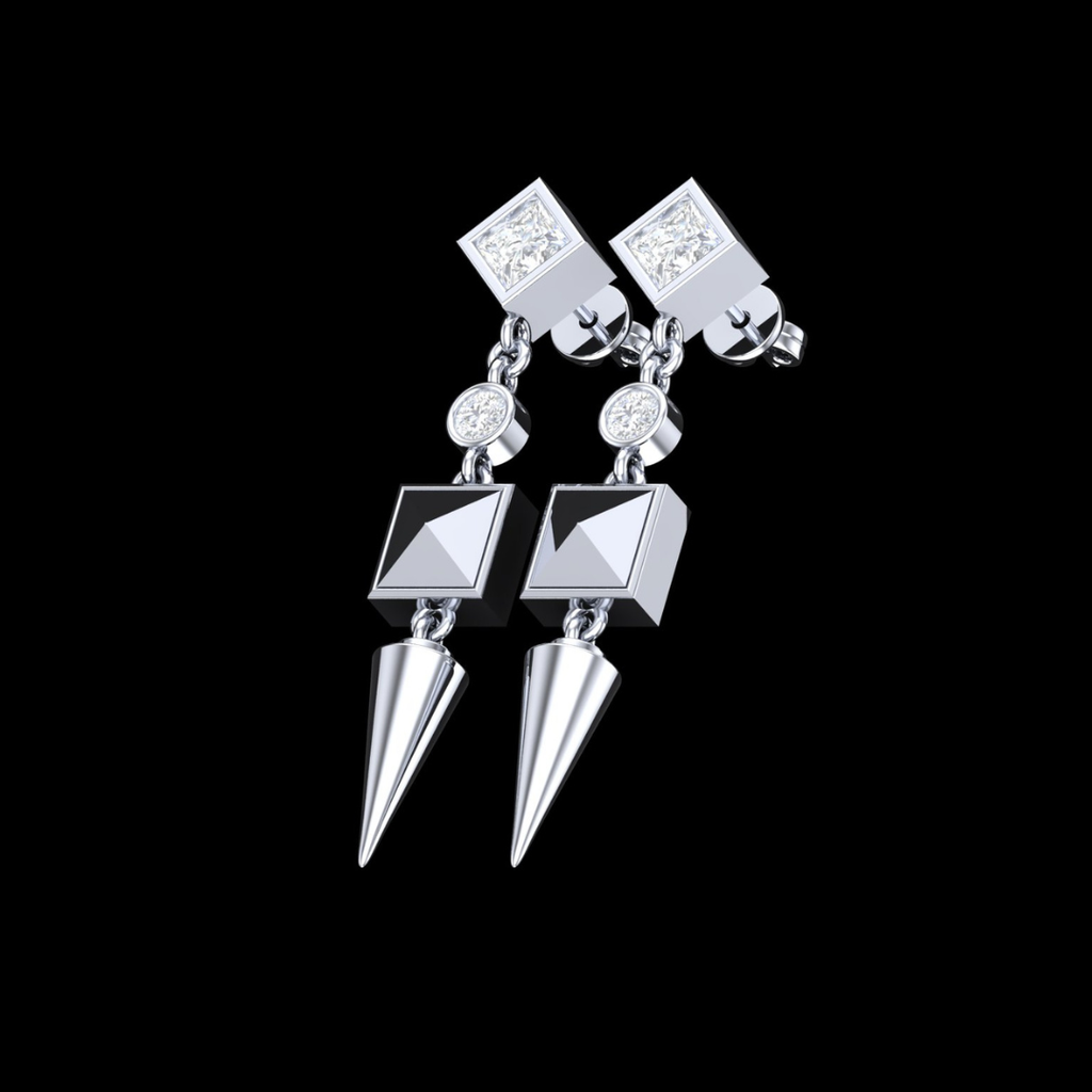 Kite Edge Chandelier Diamond Drop Earrings in White Gold