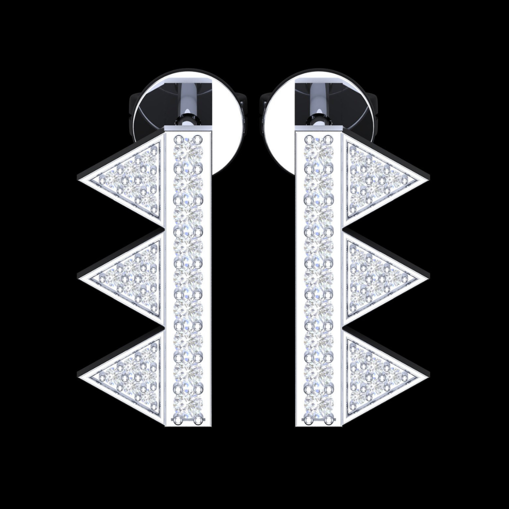 Triple Arrow Pave Diamond Stud Earrings in White Gold
