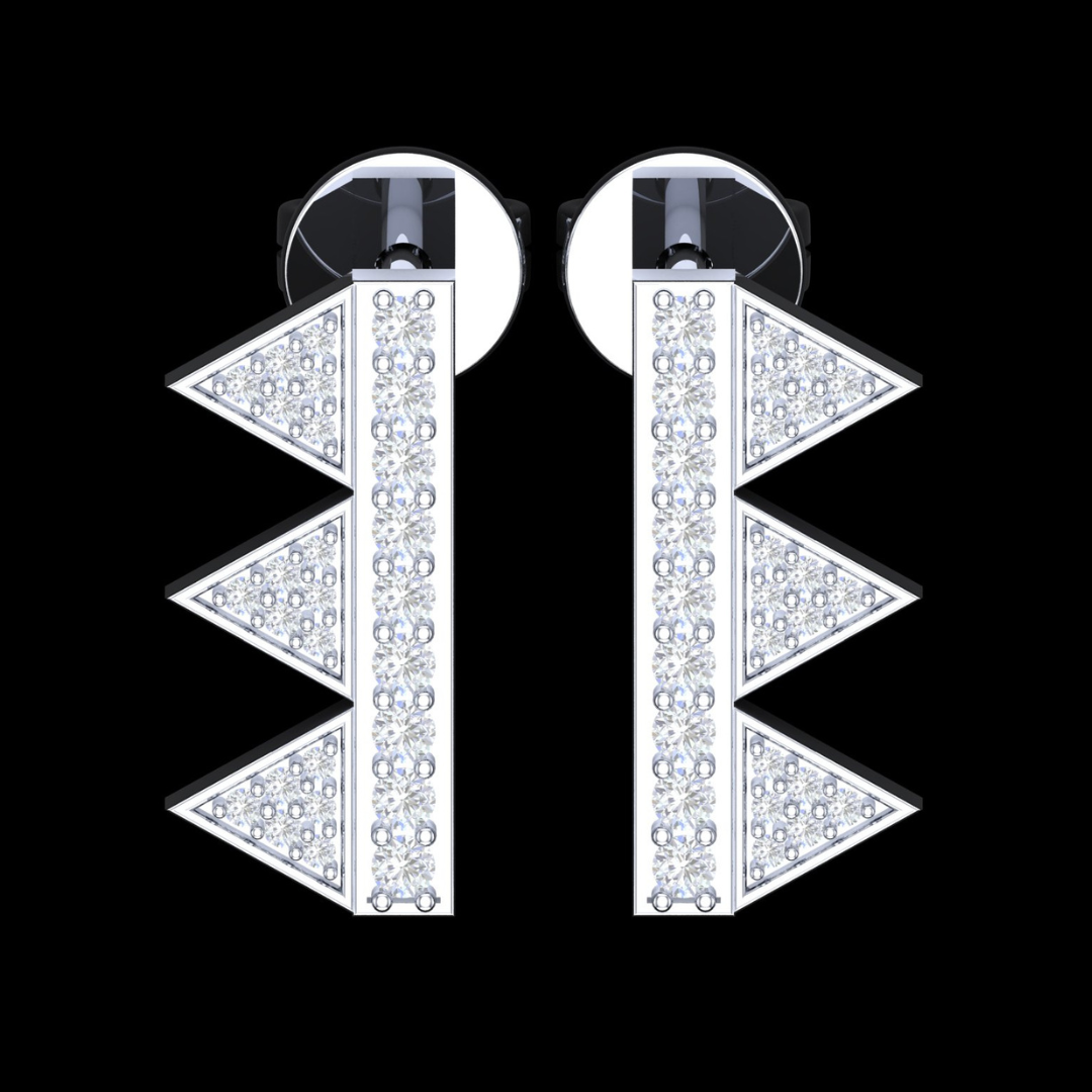 Triple Arrow Pave Diamond Stud Earrings in White Gold