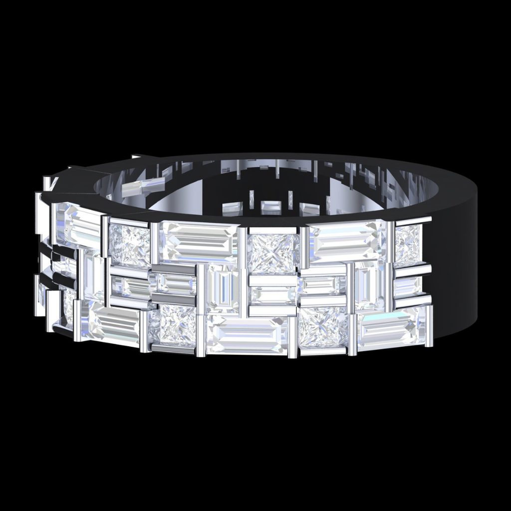 Multi-Cut Princess & Baguette Diamond Wedding Band Ring in White Gold
