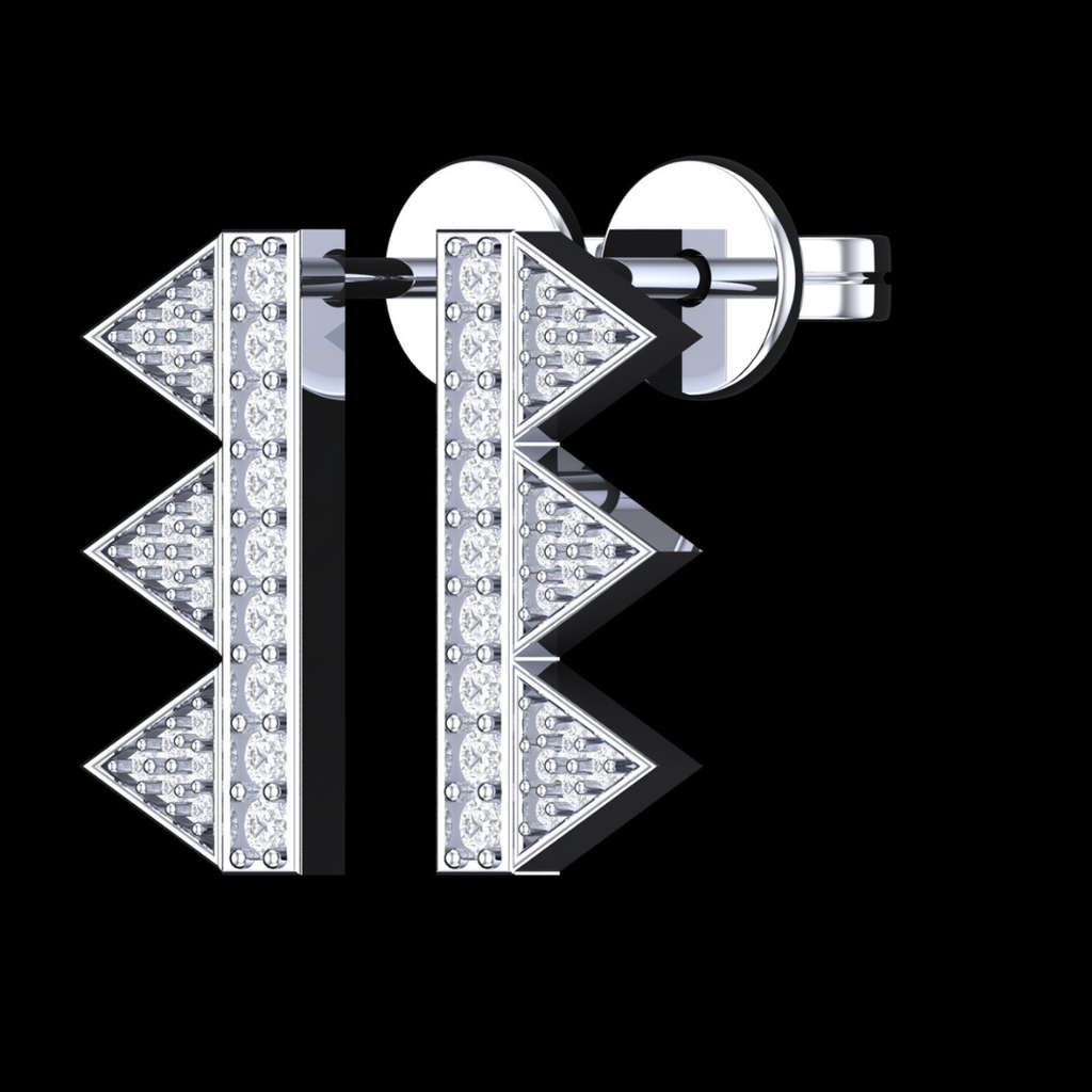 Triple Arrow Pave Diamond Stud Earrings in White Gold