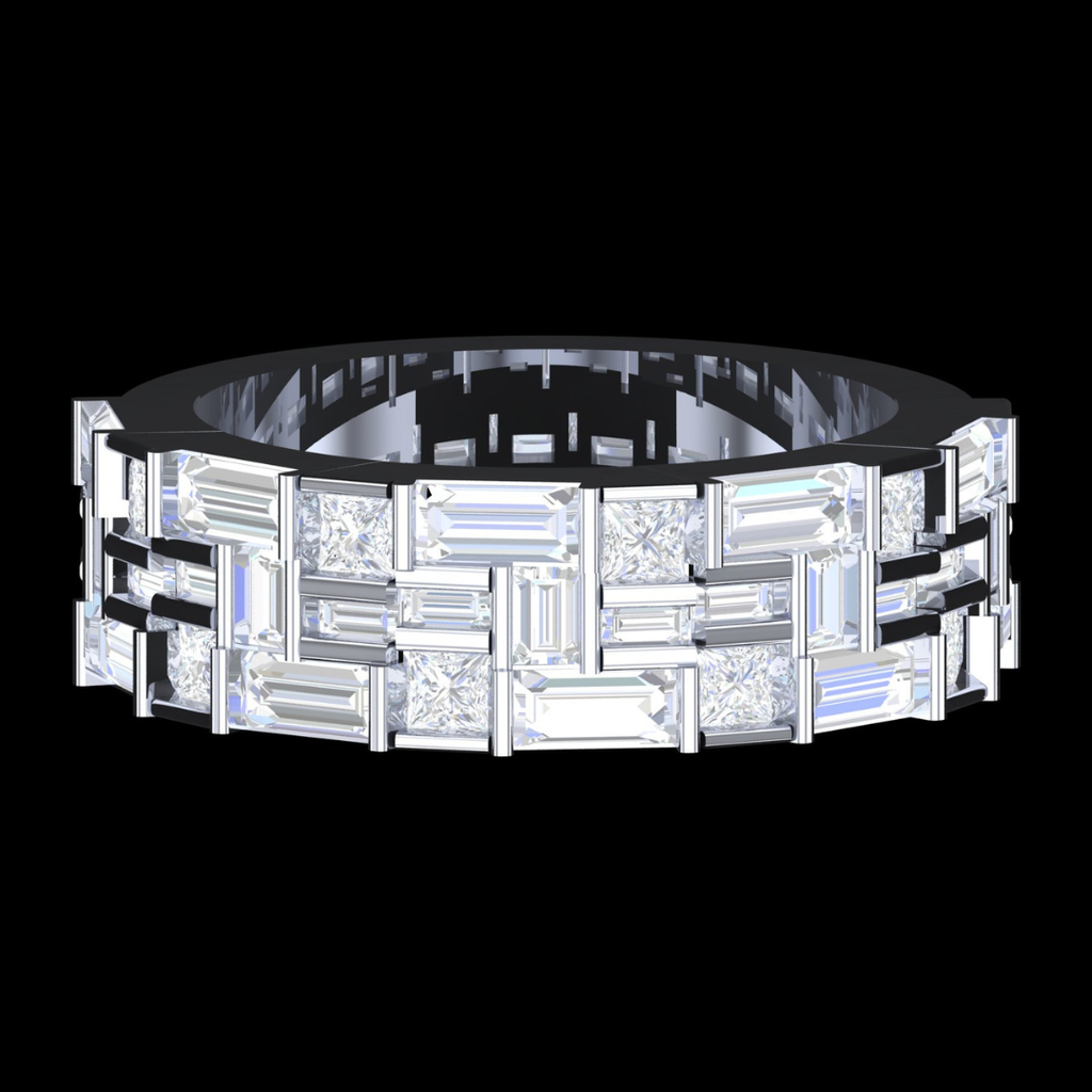 Multi-Cut Princess & Baguette Diamond Wedding Band Ring in White Gold