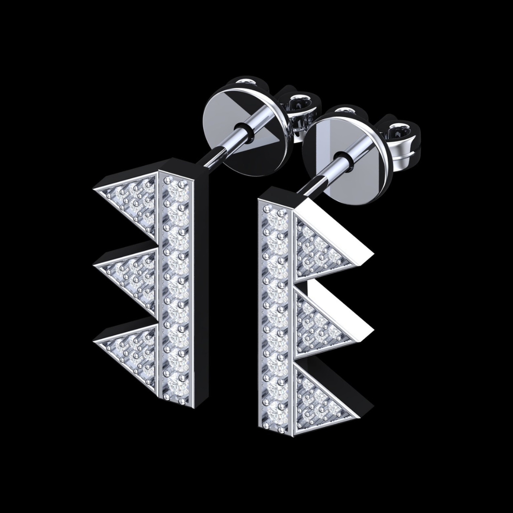 Triple Arrow Pave Diamond Stud Earrings in White Gold