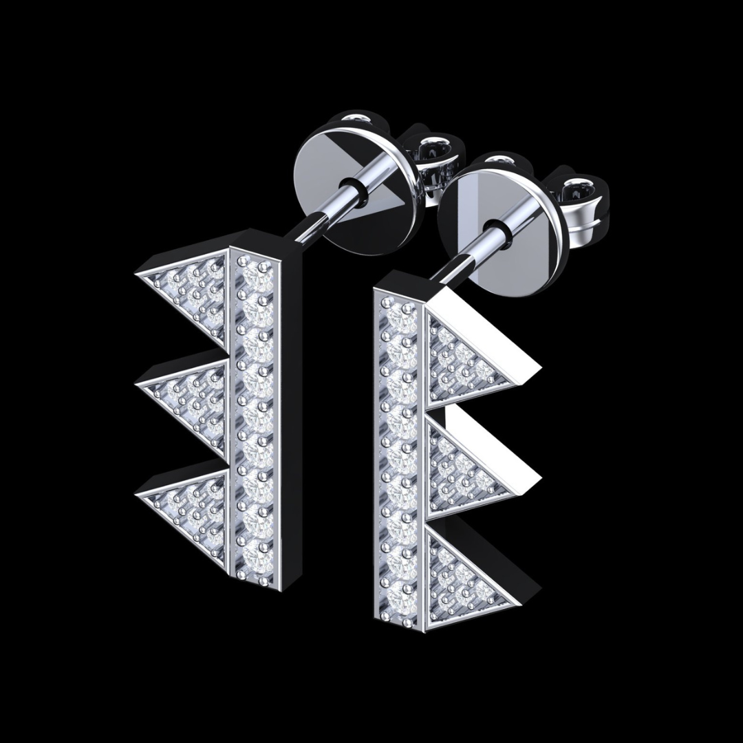 Triple Arrow Pave Diamond Stud Earrings in White Gold
