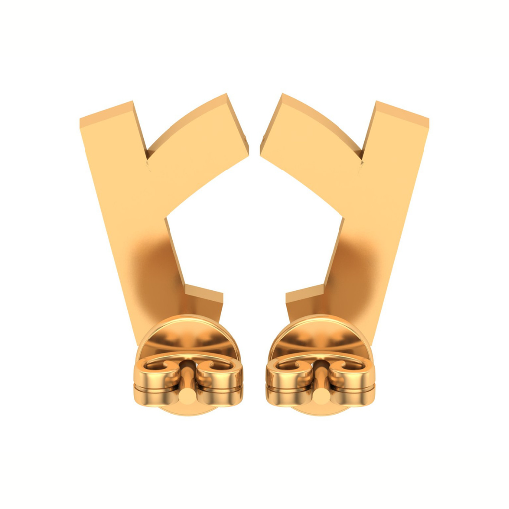 Geometric Facet Round & Baguette Diamond Stud Earrings in Gold