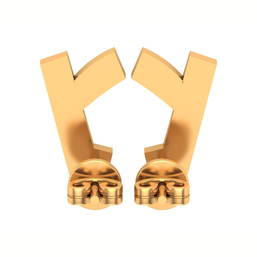 Geometric Facet Round & Baguette Diamond Stud Earrings in Gold