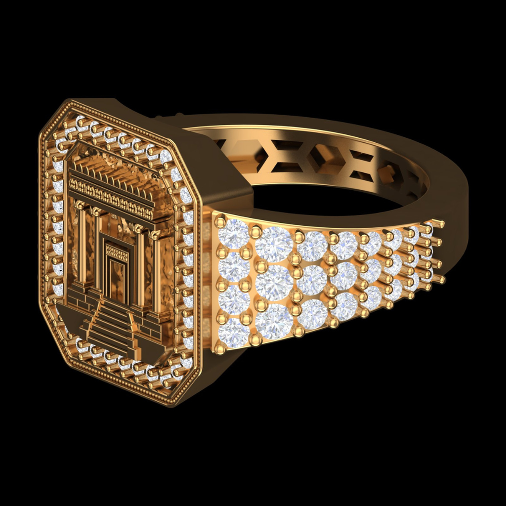 Temple Architecture Signet Diamond Pavé Ring in Gold