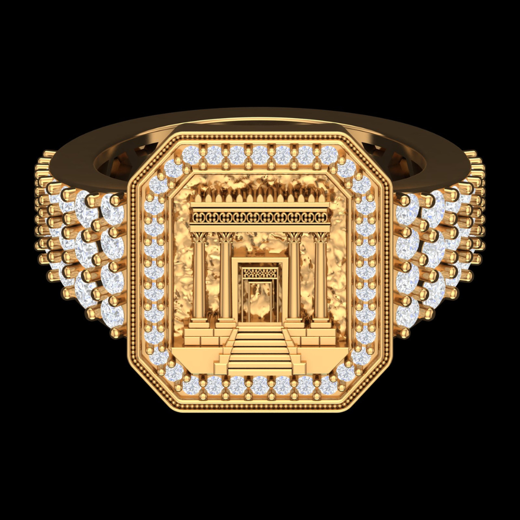 Temple Architecture Signet Diamond Pavé Ring in Gold