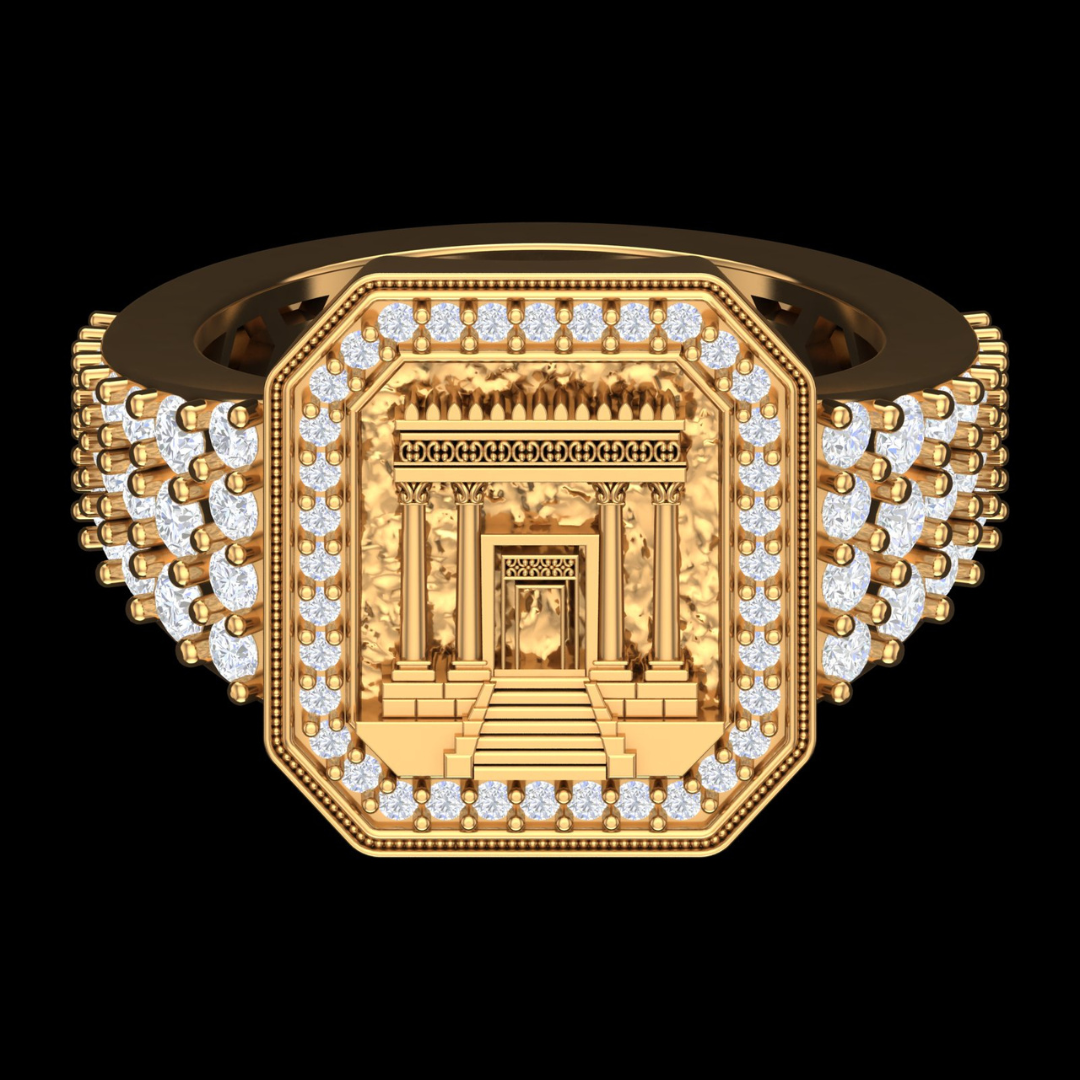 Temple Architecture Signet Diamond Pavé Ring in Gold