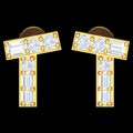 Modern T-Bar Baguette & Round Diamond Stud Earrings in Gold