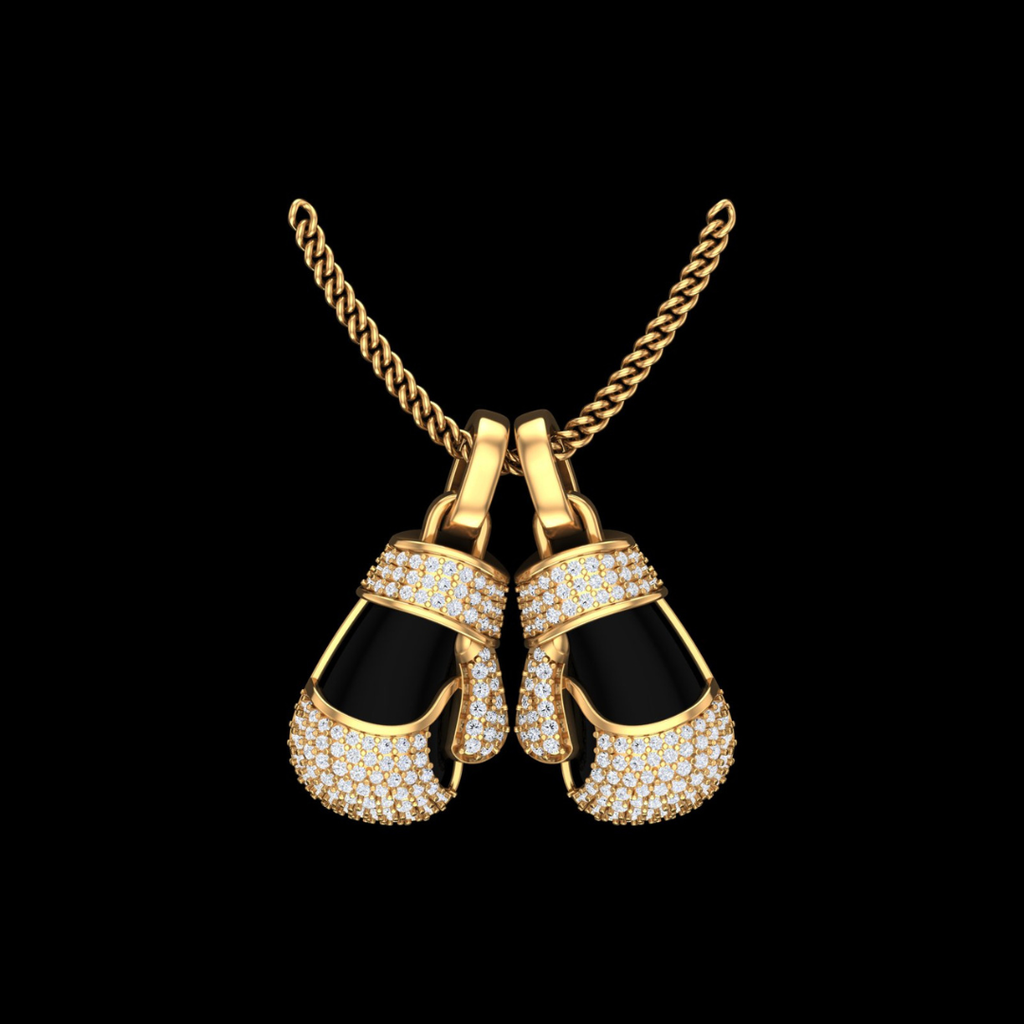 Boxing Glove Pavé Diamond Pendant Necklace in Gold with Black Enamel