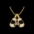 Boxing Glove Pavé Diamond Pendant Necklace in Gold with Black Enamel