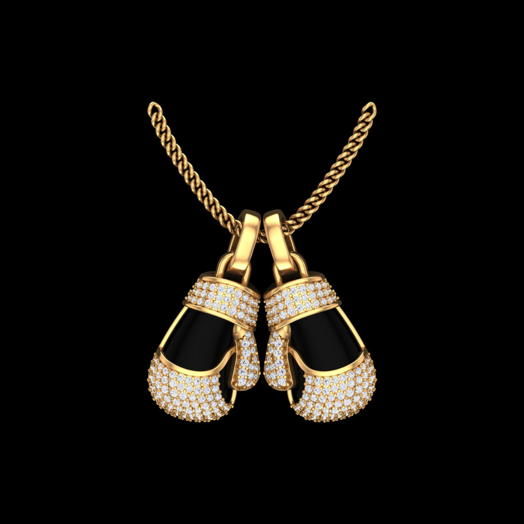 Boxing Glove Pavé Diamond Pendant Necklace in Gold with Black Enamel