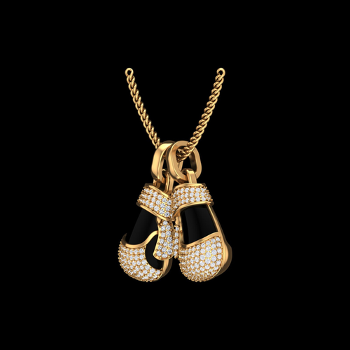 Boxing Glove Pavé Diamond Pendant Necklace in Gold with Black Enamel