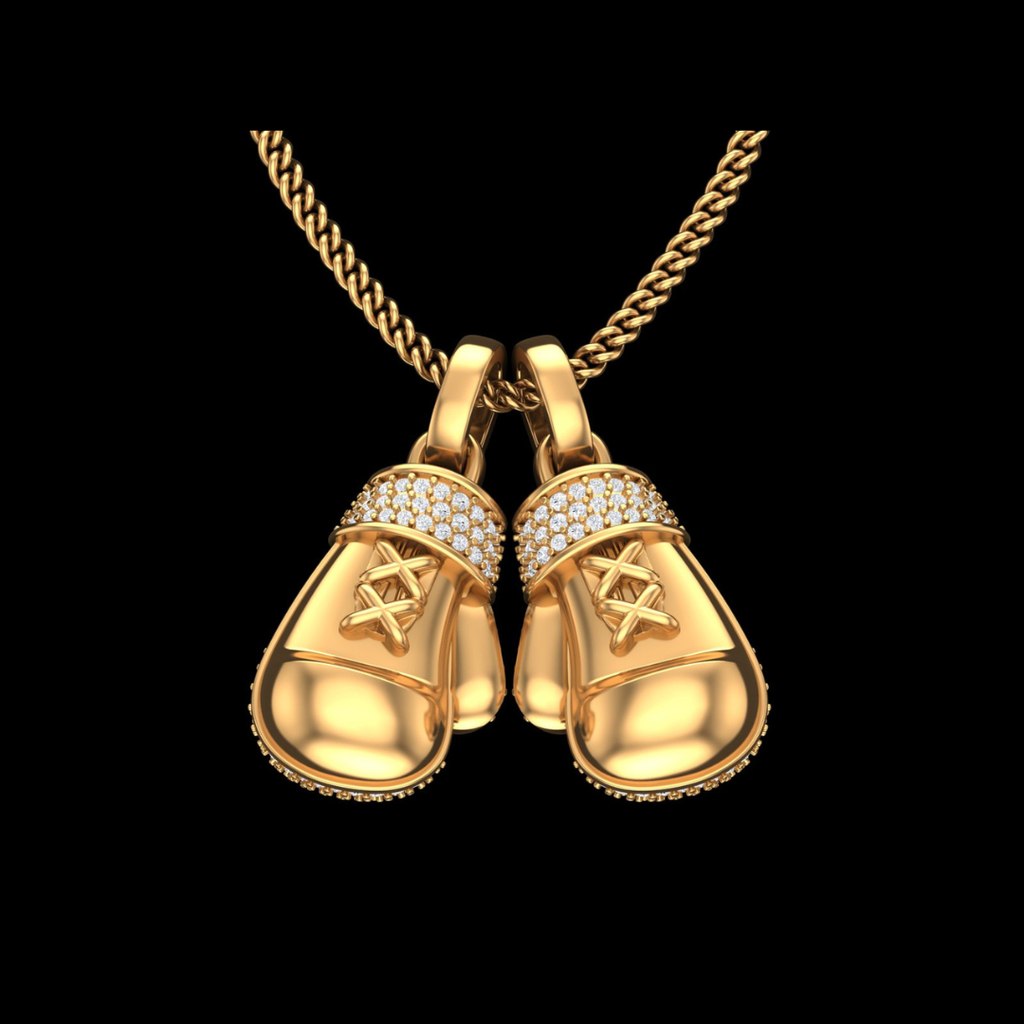 Boxing Glove Pavé Diamond Pendant Necklace in Gold with Black Enamel