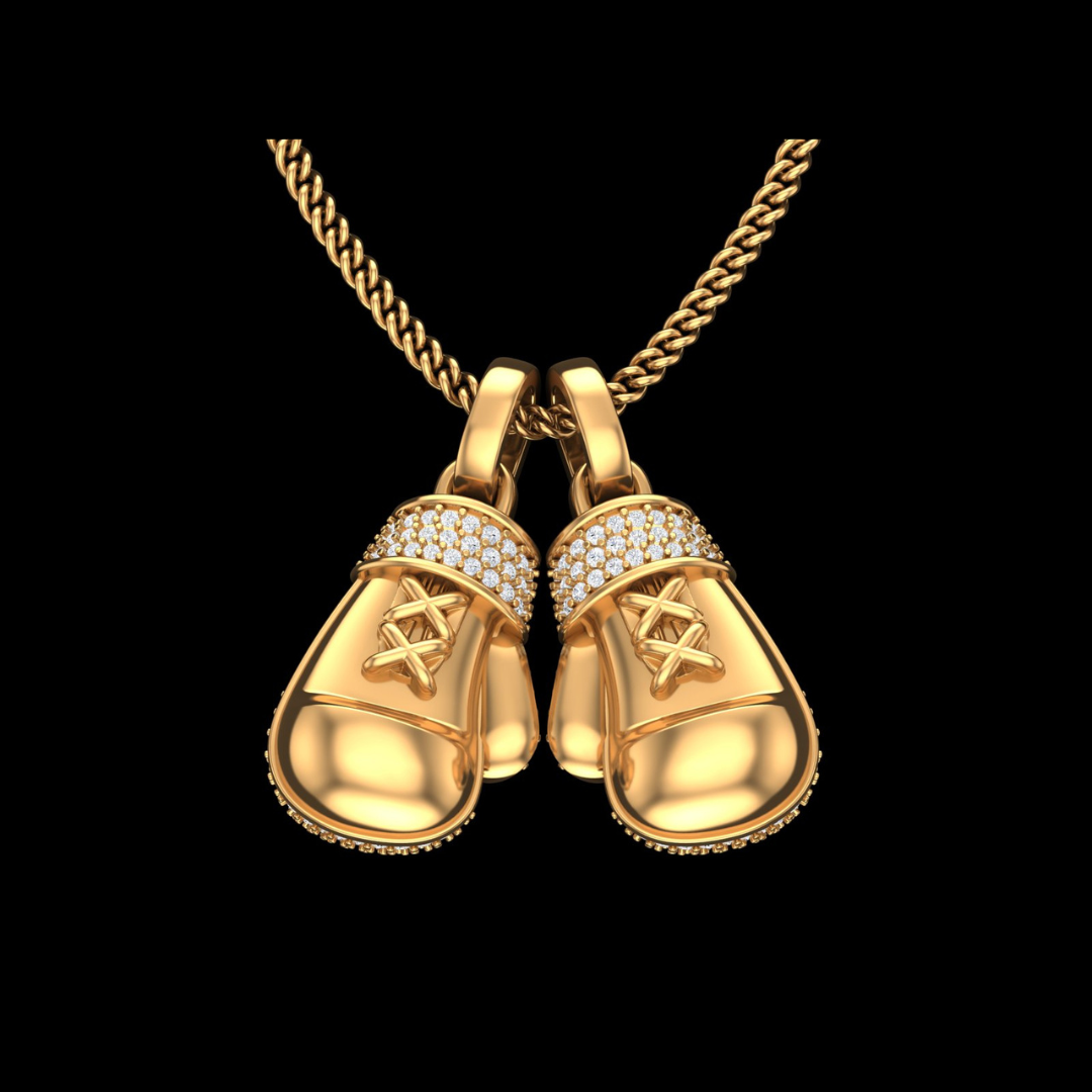 Boxing Glove Pavé Diamond Pendant Necklace in Gold with Black Enamel