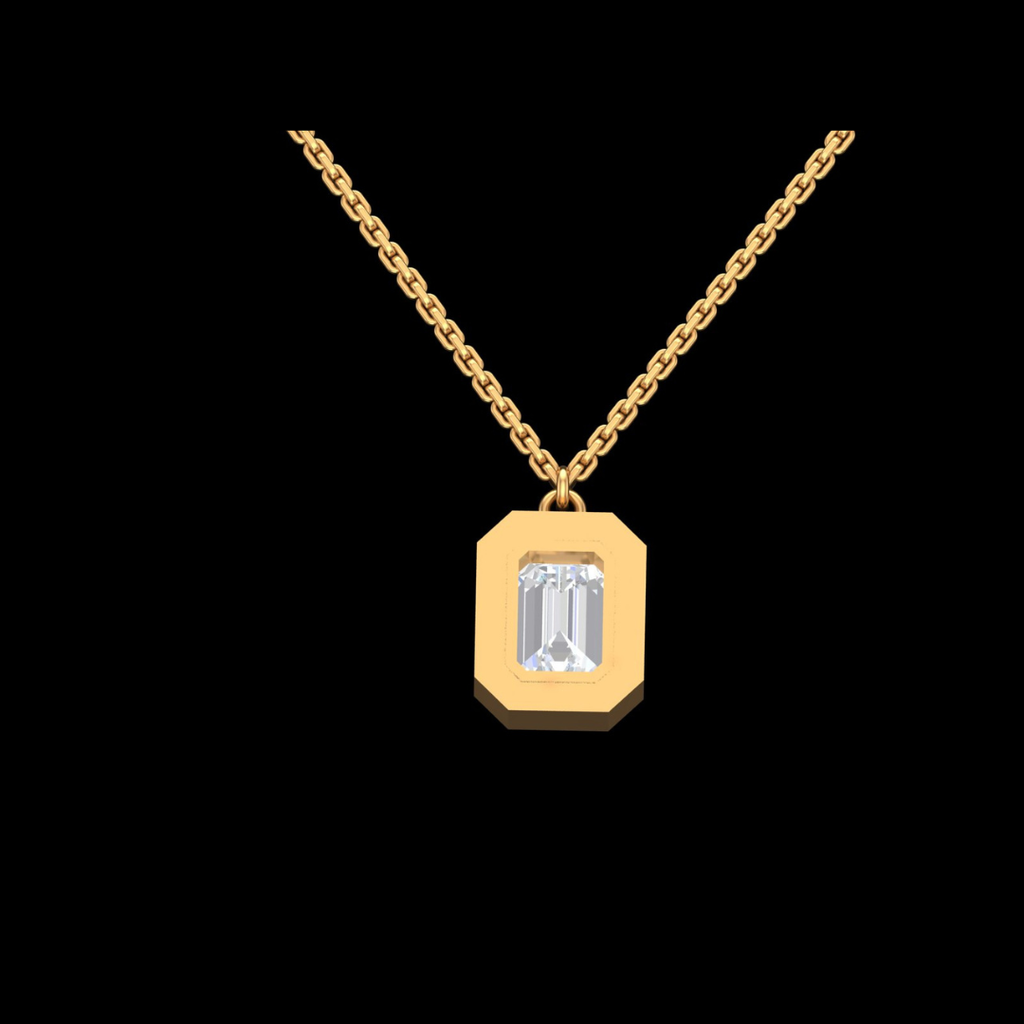 Emerald Cut Solitaire Green Enamel Pendant Necklace in Gold