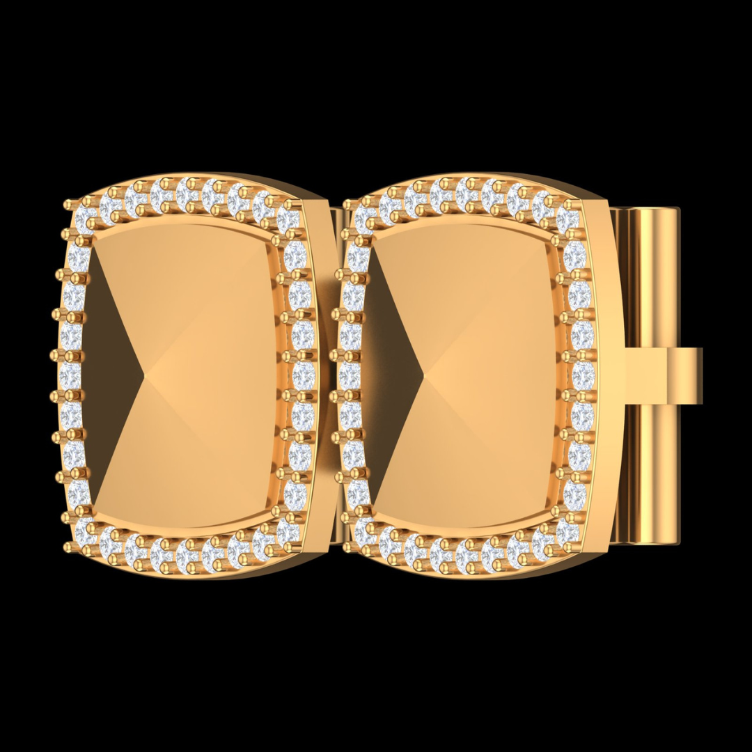 Faceted Cushion Pavé Diamond Border Cufflinks in Gold