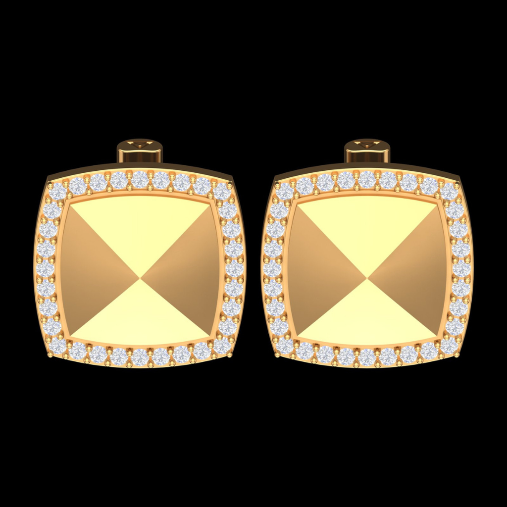 Faceted Cushion Pavé Diamond Border Cufflinks in Gold