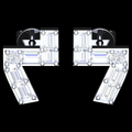 Asymmetric Angle Baguette & Round Diamond Stud Earrings in White Gold