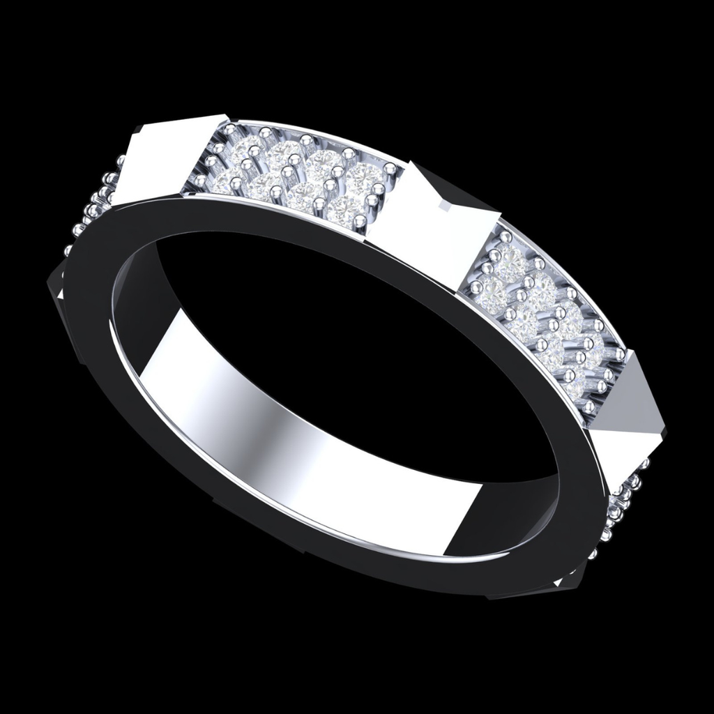 Pyramid Edge Pavé Diamond Eternity Band Ring in White Gold