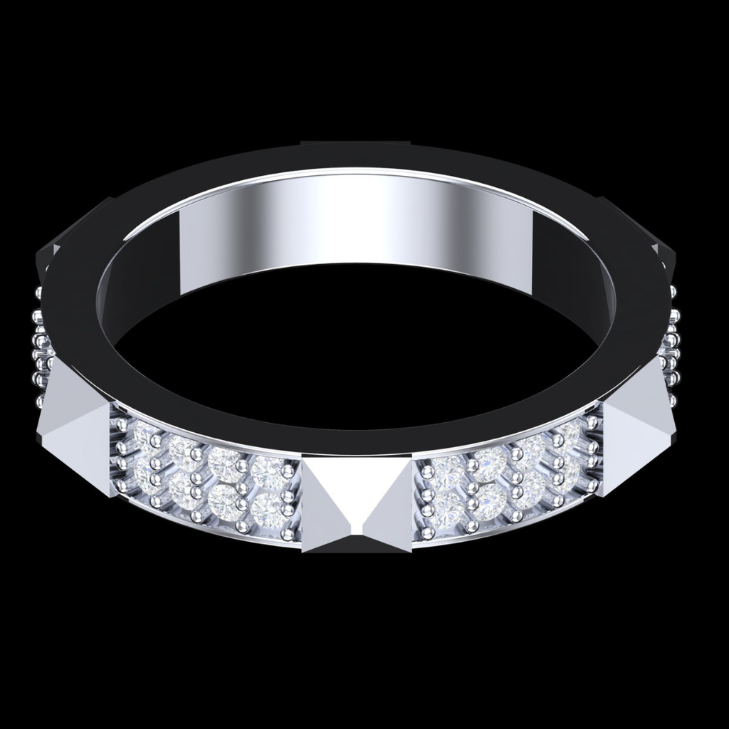 Pyramid Edge Pavé Diamond Eternity Band Ring in White Gold