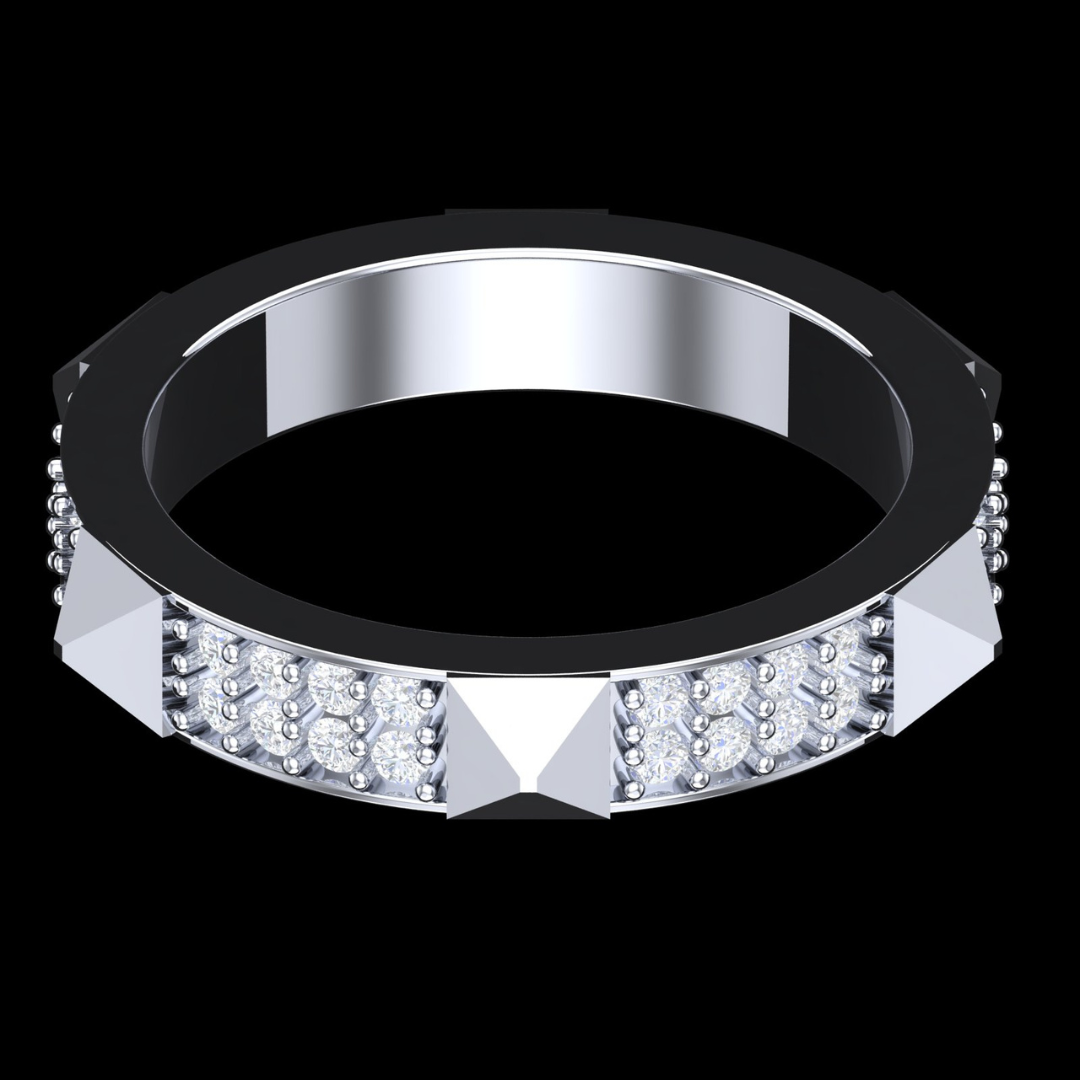 Pyramid Edge Pavé Diamond Eternity Band Ring in White Gold