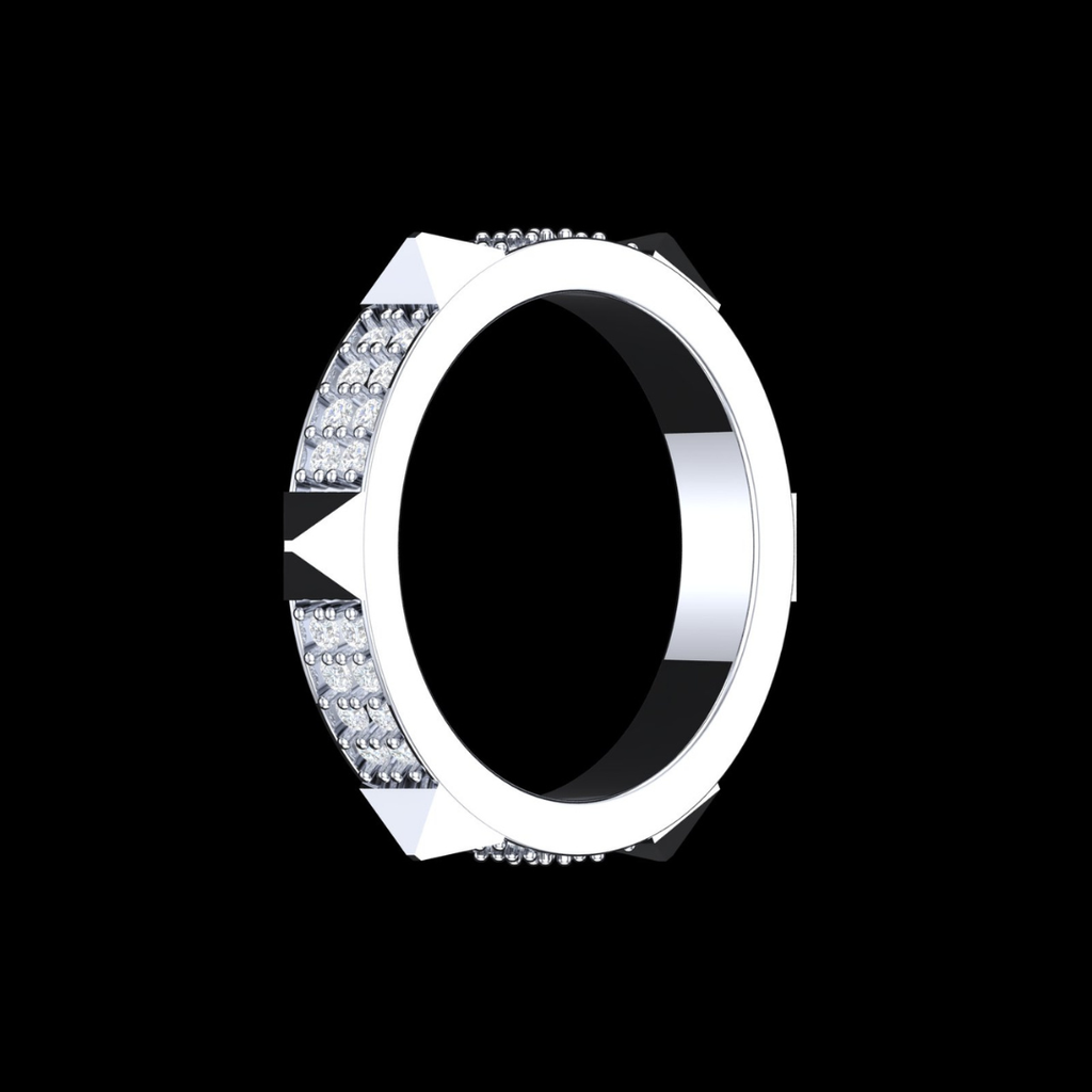 Pyramid Edge Pavé Diamond Eternity Band Ring in White Gold