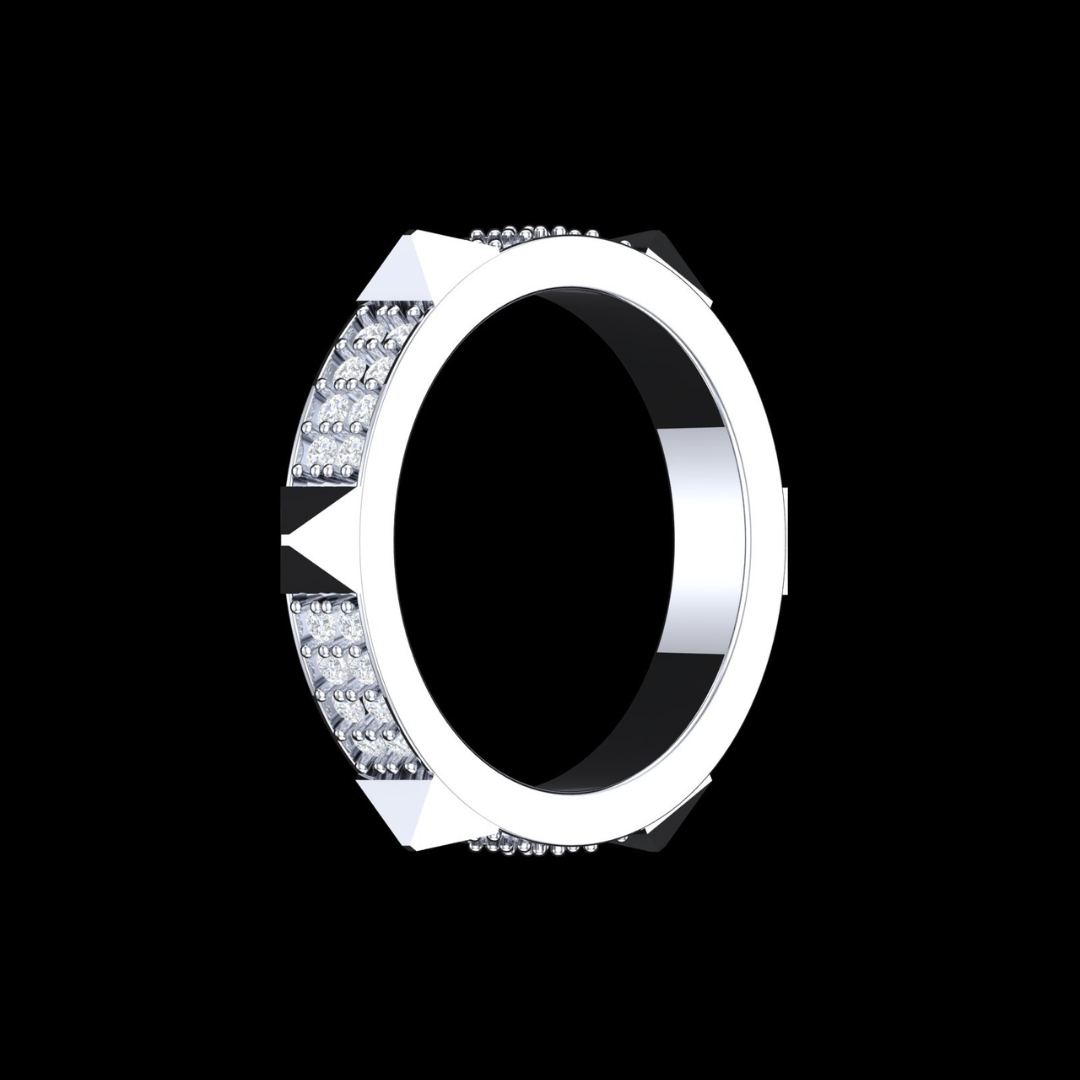 Pyramid Edge Pavé Diamond Eternity Band Ring in White Gold