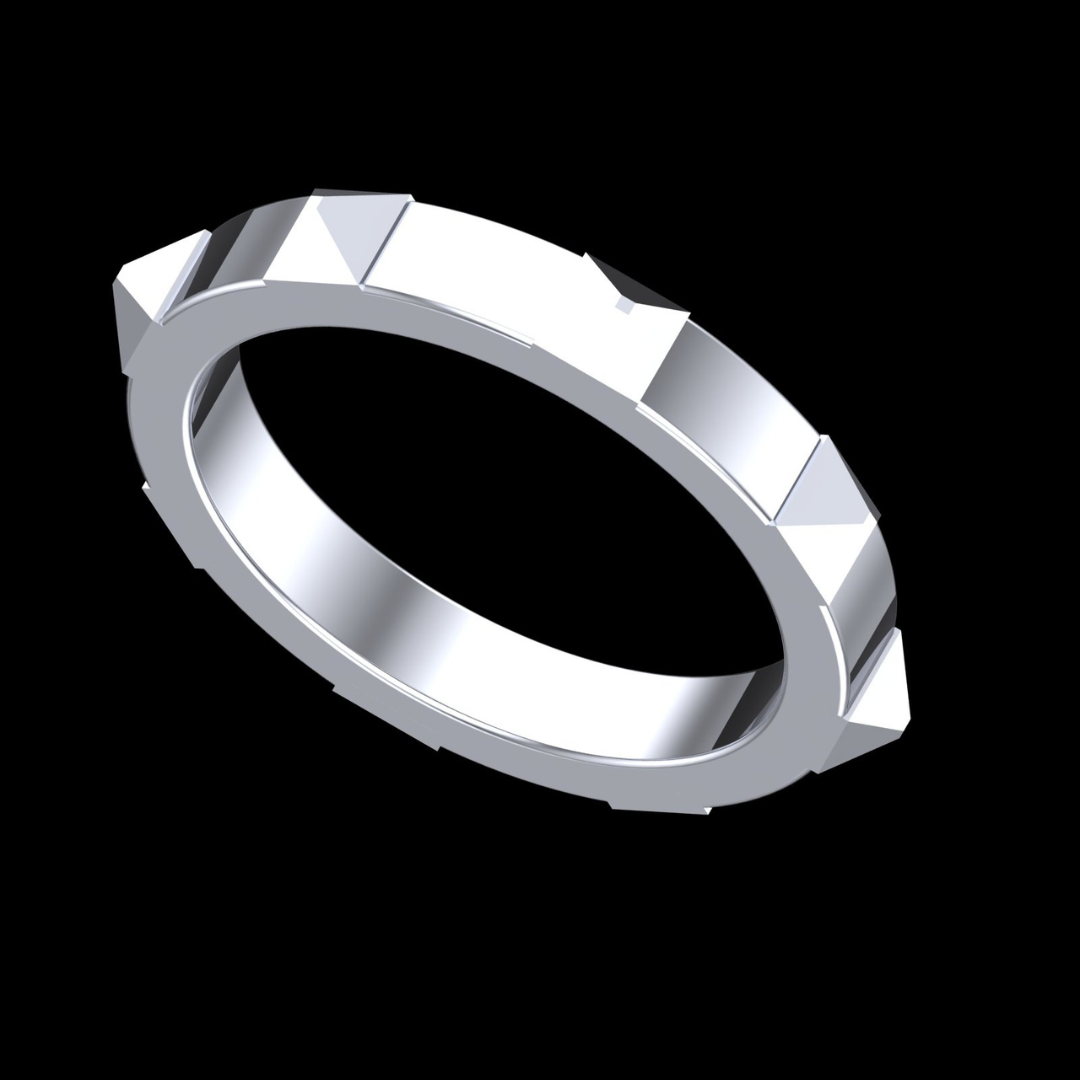 Pyramid Stud Spike Band Ring in White Gold