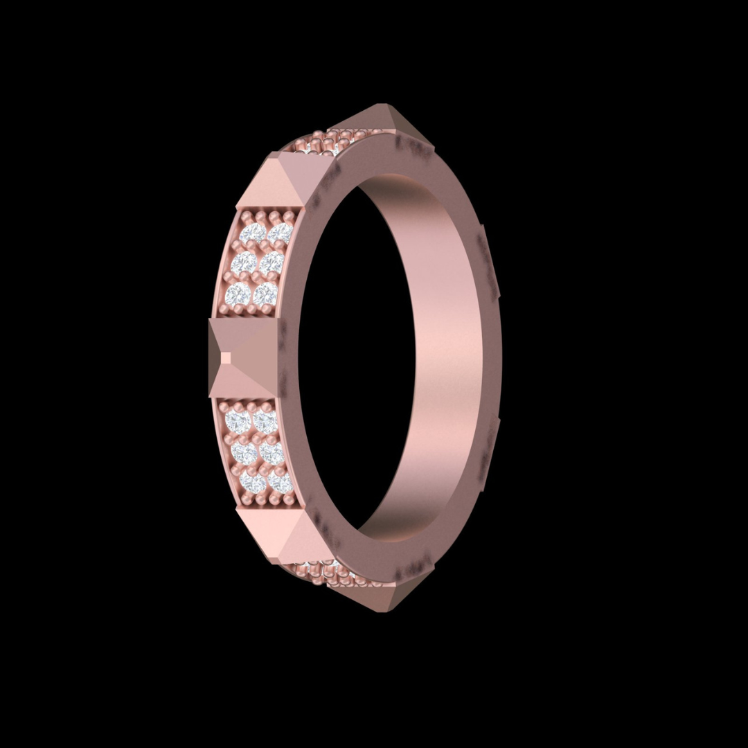 Pyramid Stud Pavé Diamond Band Ring in Rose Gold