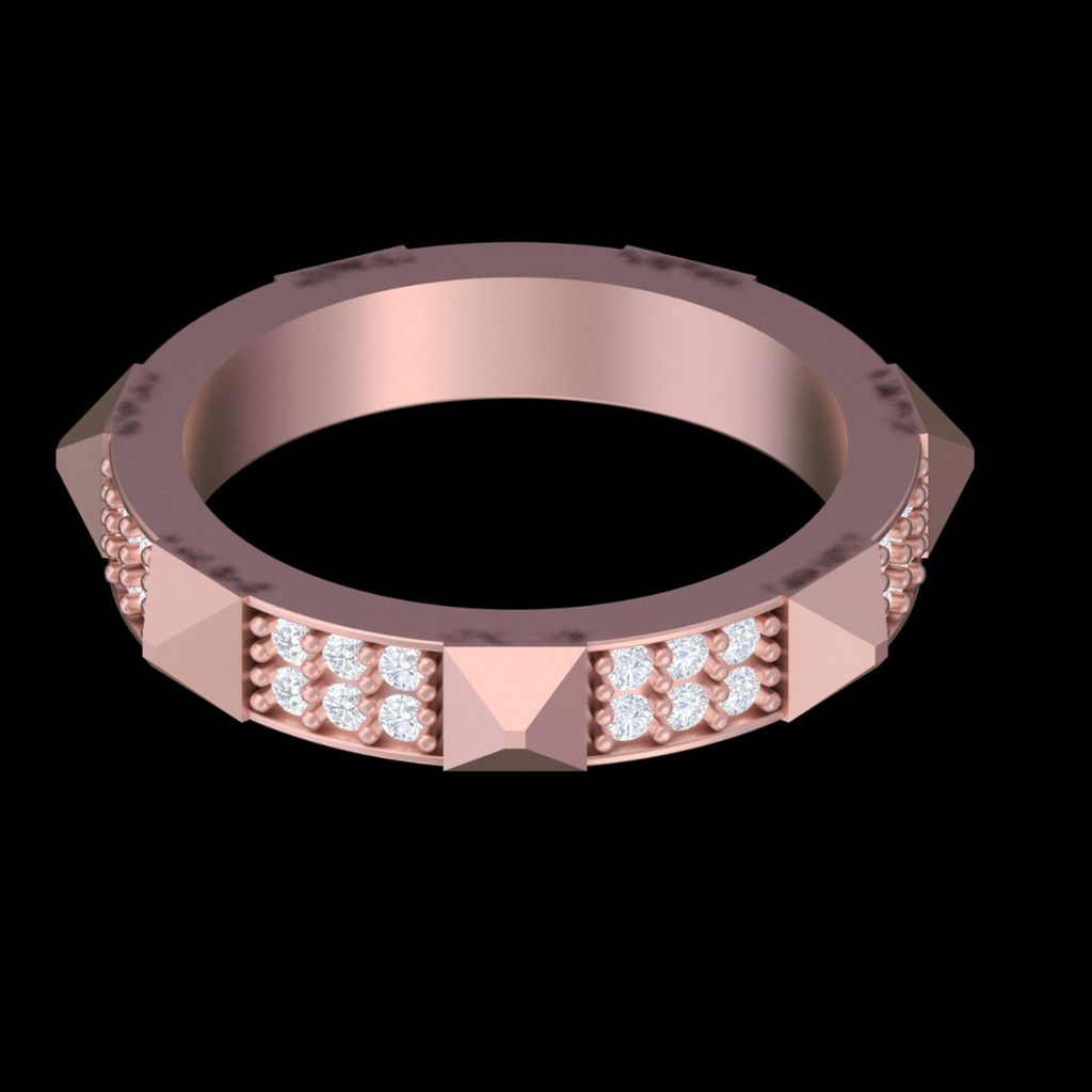 Pyramid Stud Pavé Diamond Band Ring in Rose Gold