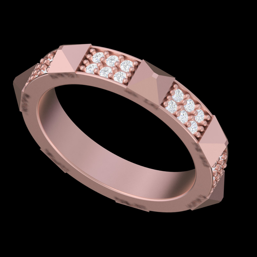 Pyramid Stud Pavé Diamond Band Ring in Rose Gold