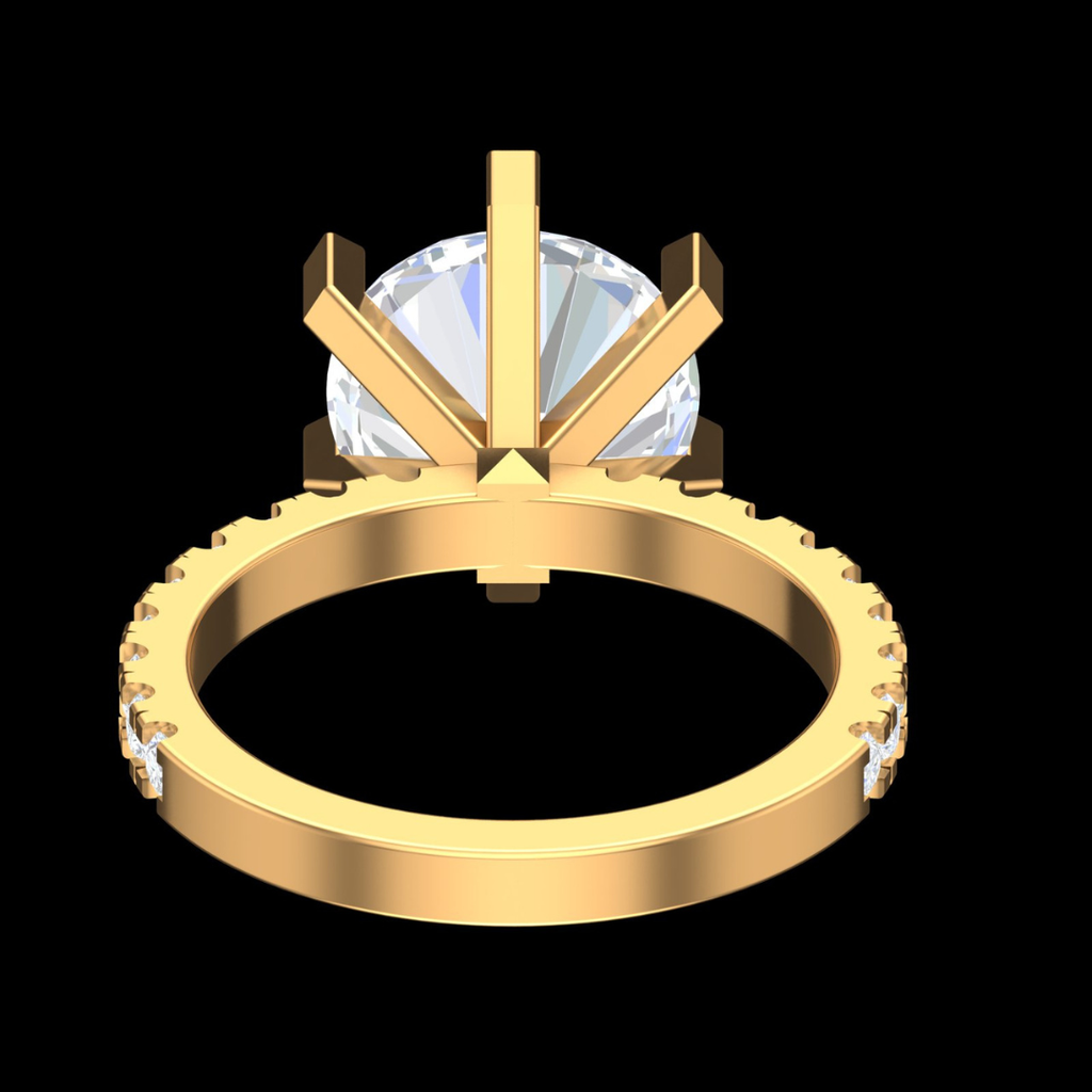 Round Solitaire Six-Prong Pavé Diamond Engagement Ring in Gold