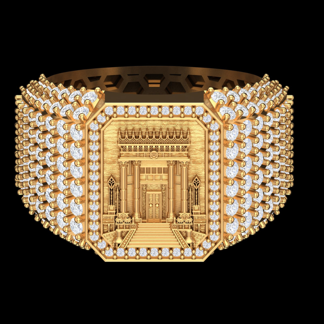 Grand Temple Pavé Diamond Signet Ring in Gold