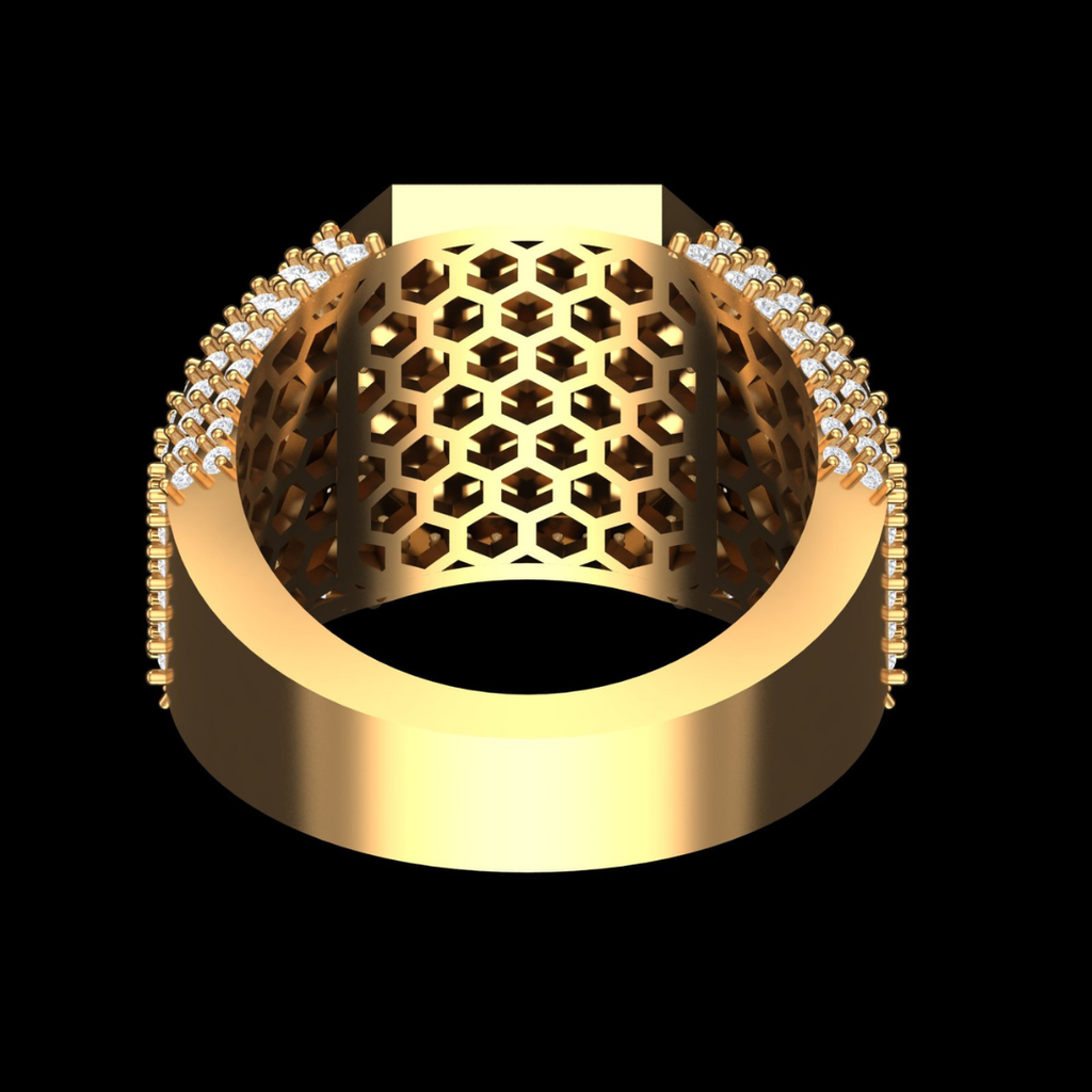 Grand Temple Pavé Diamond Signet Ring in Gold