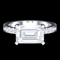 Emerald Cut Solitaire Pavé Diamond Engagement Ring in White Gold