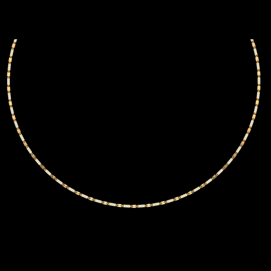 Pyramid Link Pavé Diamond Chain Necklace in Gold